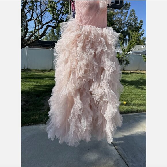 NEW $998 Mac Duggal [ 2 ] Corset One Shoulder Glitter Tulle Gown Light Pink Q754 - Picture 10 of 15